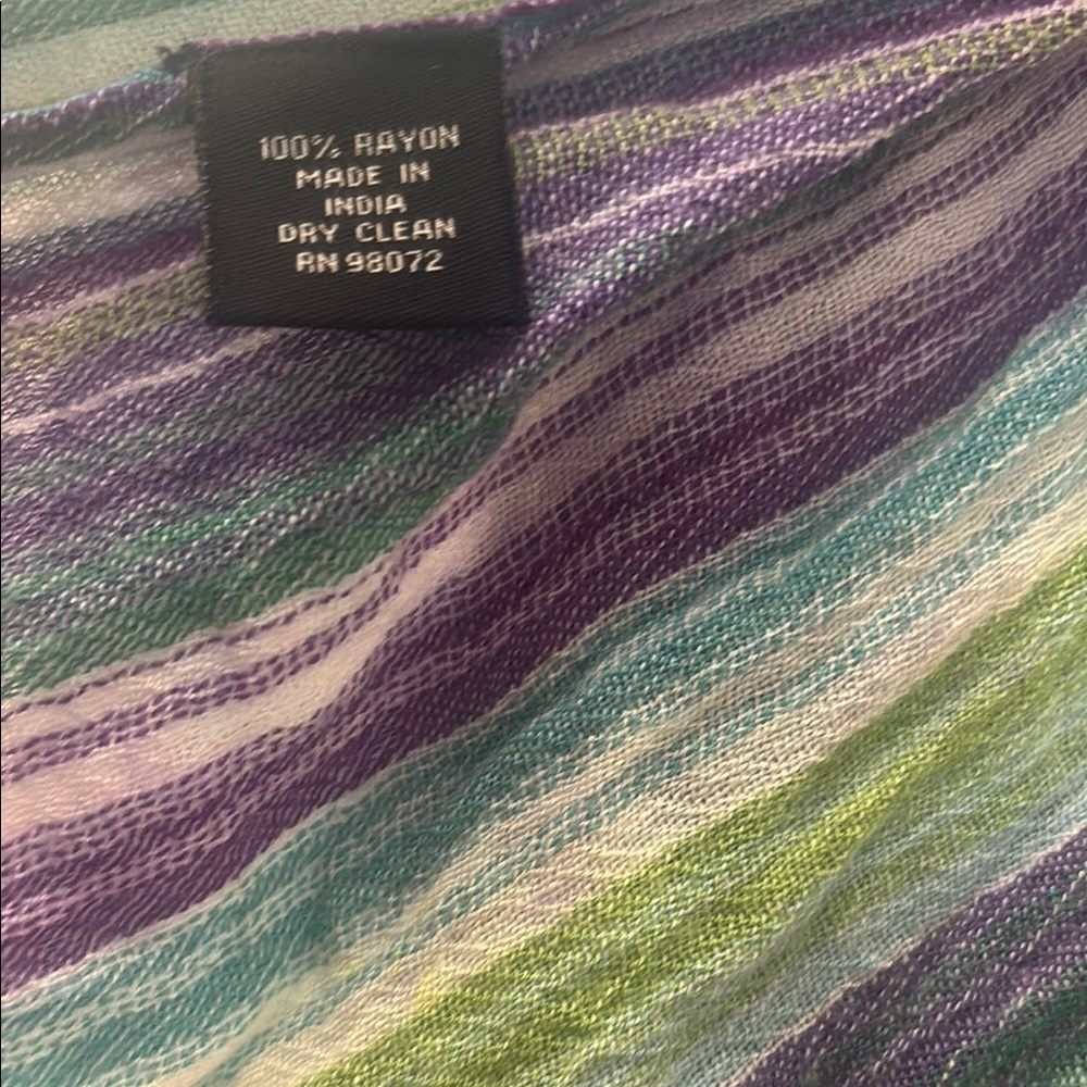 ❤️3 for $15!❤️ Purple and Green Striped Scarf with Fluid Design - Picture 5 of 7